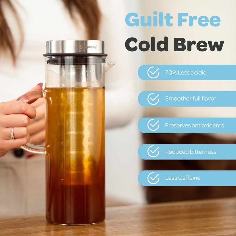 Hydracy Cold Brew Coffee Maker - Large Glass Infusion Pitcher 1.6 Quarts 52oz - Iced Coffee & Iced Tea Pitcher with Stainless Steel Lid & Fruit Infusion Tube - Perfect for Home or Office - Image 4